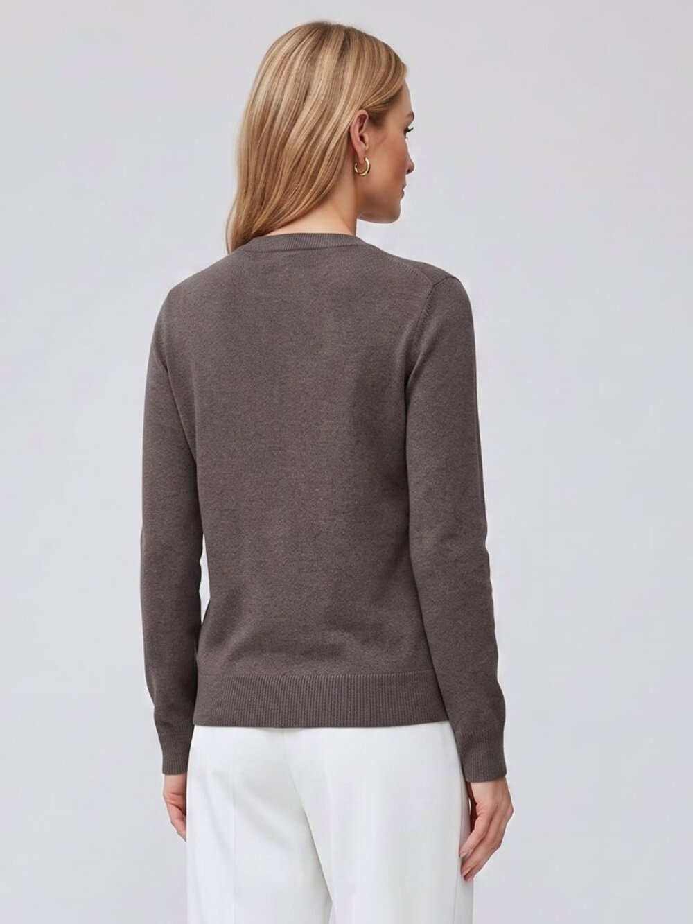 Women's Brown Wool Blend Lightweight Cardigan Button Front Business Casual Top - Picture 2 of 3